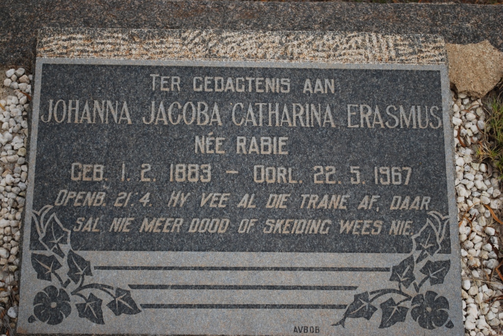 ERASMUS Johanna Jacoba Catharina nee RABIE 1883-1967