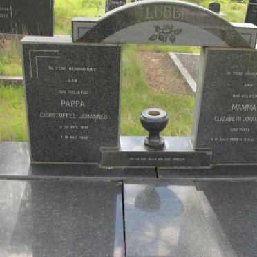 LUBBE Christoffel Johannes 1891-1968 &amp; Elizabeth Johanna J. du TOIT 1900-1966