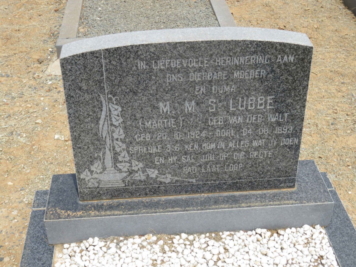 LUBBE M.M.S. nee VAN DER WALT 1924-1993