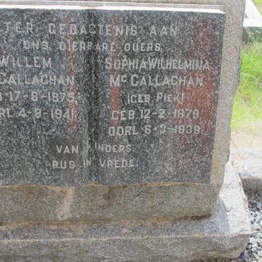 McCALLAGHAN Willem 1875-1941 &amp; Sophia Wilhelmina PIEK 1879-1939