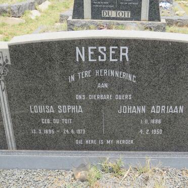 NESER Johann Adriaan 1886-1950 &amp; Louisa Sophia DU TOIT 1985-1973