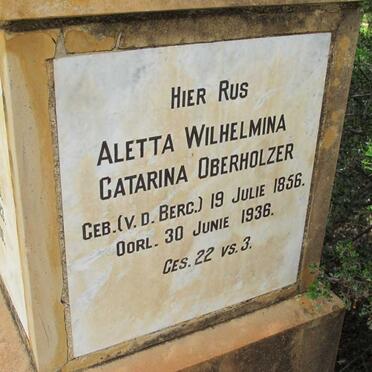 OBERHOLZER Aletta Wilhelmina Catarina nee v.d. BERG 1856-1936