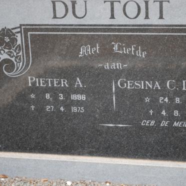 TOIT Pieter A., du 1896-1975 &amp; Gesina C.D. DE MEILLON 1906-1974