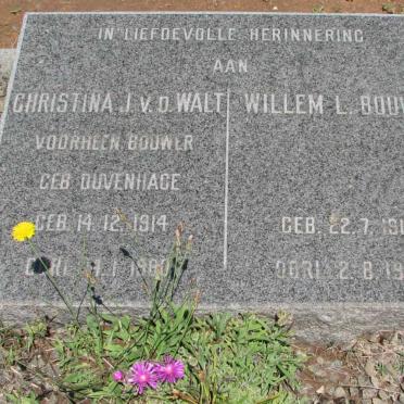 BOUWER Willem L. 1916-1968 &amp; Christina J. V.D. WALT previously BOUWER nee DUVENHAGE 1914-1980