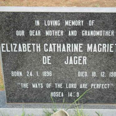 JAGER Elizabeth Catharine Magrietha, de 1896-1988