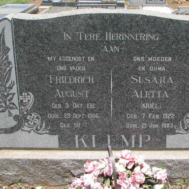 KLEMP Friederich August 1911-1966 &amp; Susara Aletta KRIEL 1922-1983