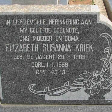 KRIEK Elizabeth Susanna nee DE JAGER 1889-1959