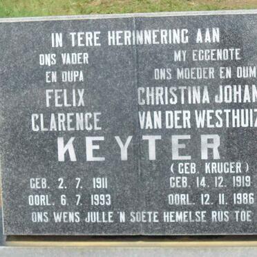 KEYTER Felix Clarence 1911-1993 &amp; Christina Johanna van der Westhuizen nee KRUGER 1919-1986