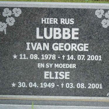 LUBBE Ivan George 1978-2001 &amp; Elise 1949-2001
