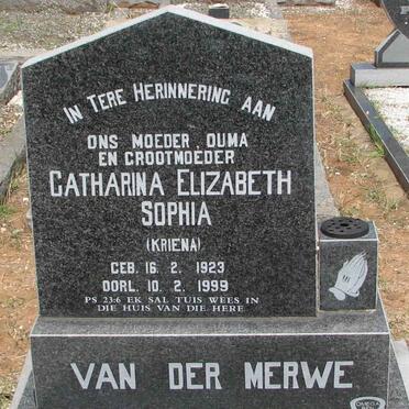 MERWE Catharina Elizabeth Sophia, van der nee KRIENA 1923-1999
