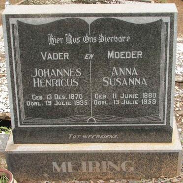 MEIRING Johannes Henricus 1870-1935 &amp; Anna Susanna 1880-1959