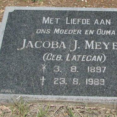MEYERS Jacoba J. nee LATEGAN 1897-1989