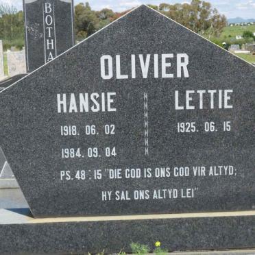 OLIVIER Hansie 1918-1984 &amp; Lettie 1925-