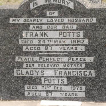 POTTS Frank -1962 &amp; Gladys Francisca -1978