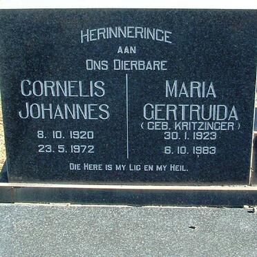 ROOS Cornelis J. 1920-1972 &amp; Maria G. KRITZINGER 1923-1983
