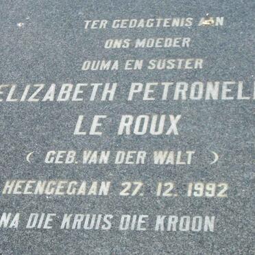 ROUX Elizabeth Petronella, le nee VAN DER WALT -1992