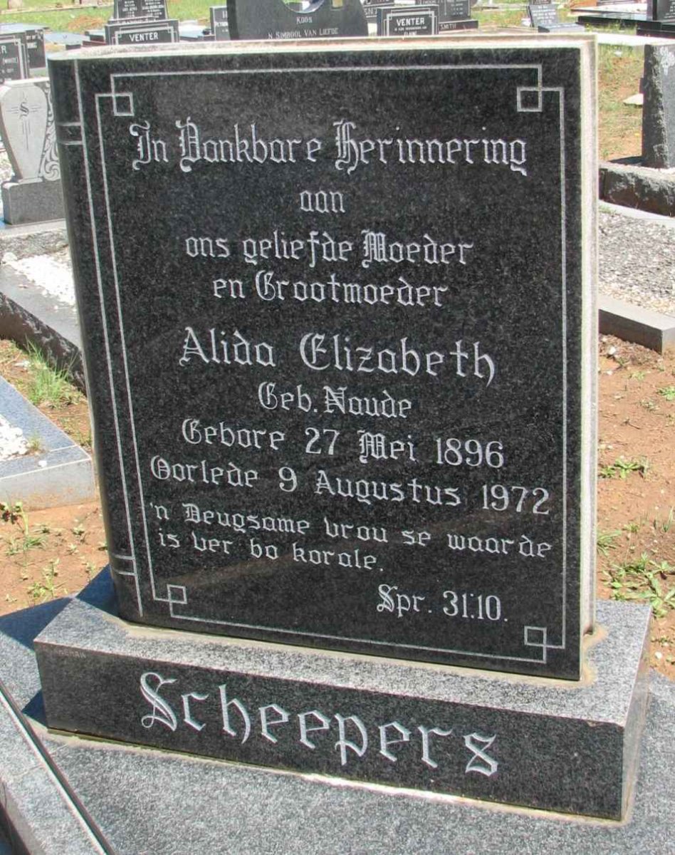 SCHEEPERS Alida Elizabeth nee NAUDE 1896-1972