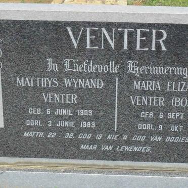 VENTER Matthys Wynand 1903-1983 &amp; Maria Elizabeth BOSMAN 1906-1987