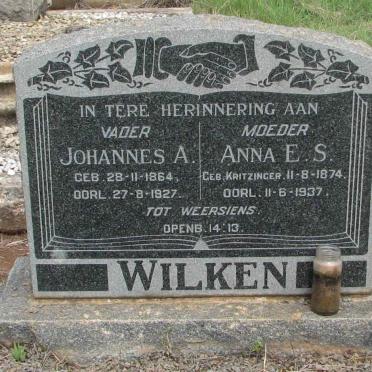 WILKEN Johannes A. 1864-1927 &amp; Anna E.S. KRITZINGER 1874-1937