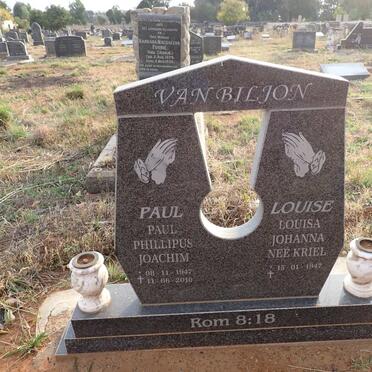 BILJON Paul Phillipus Joachim, van 1947-2010 & Louisa Johanna KRIEL 1947-