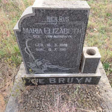 BRUYN Maria Elizabeth, de nee VAN NOORDWYK 1886-1961