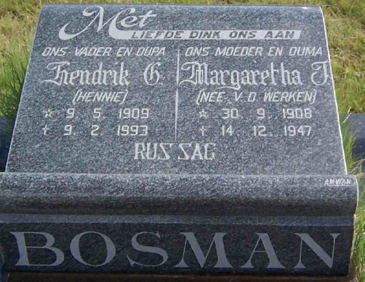 BOSMAN Hendrik G. 1909-1993 &amp; Margaret F. V.D. WERKEN 1908-1947