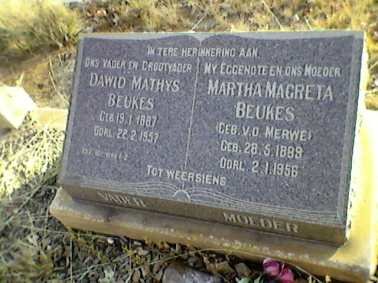 BEUKES Dawid Mathys 1887-1957 &amp; Martha Magreta V.D. MERWE 1889-1956