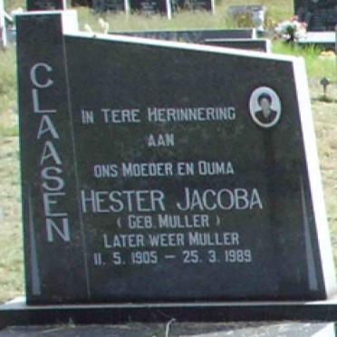 CLAASEN Hester Jacoba formerly MULLER nee MULLER 1905-1989