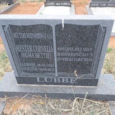 LUBBE Hester Cornelia 1922-2019