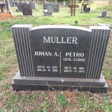 MULLER Johan A. 1928-2002 & Petro LUBBE 1929-2012