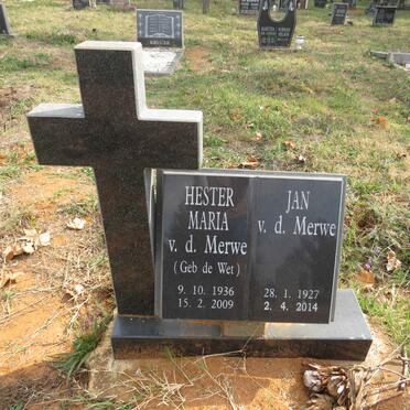 MERWE Jan, v.d. 1927-2014 & Hester Maria DE WET 1936-2009