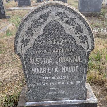 NAUDE Alettha Johanna Magrieta nee DE JAGER 1871-1942
