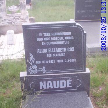 NAUDE Alida Elizabeth Cox nee SLABBERT 1921-2003
