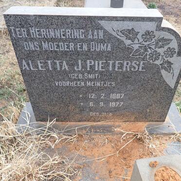 PIETERSE Aletta J. nee SMIT formerly MEINTJES 1887-1977
