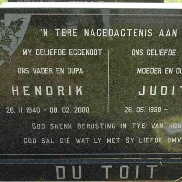 1TOIT Hendrik, du 1940-2000 &amp; Judith 1930-