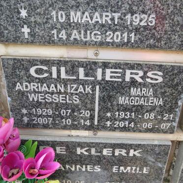 CILLIERS Adriaan Izak Wessels 1929-2007 &amp; Maria Magdalena 1931-2014