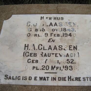 CLAASSEN G.J. 1843-1940 &amp; H.A. RAUTENBACH 1852-1939