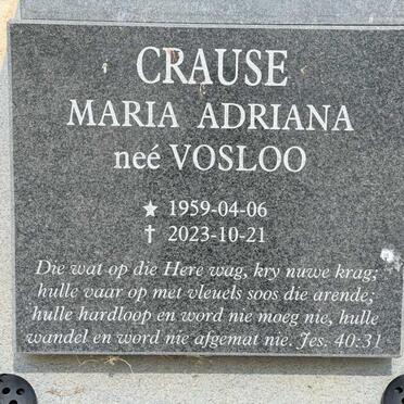 CRAUSE Maria Adriana nee VOSLOO 1959-2023