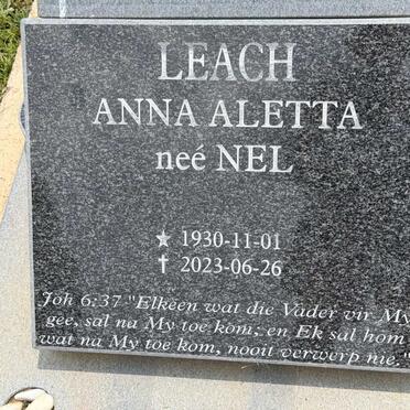 LEACH Anna Aletta nee NEL 1930-2023