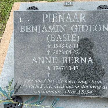 PIENAAR Benjamin Gideon 1948-2023 & Anne Berna 1947-