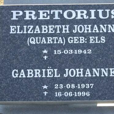PRETORIUS Gabriel Johannes 1937-1996 &amp; Elizabeth Johanna nee ELS 1942-