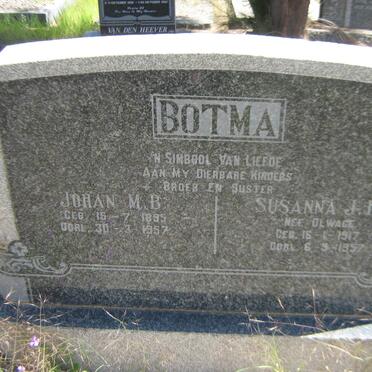 BOTMA Johan M.B. 1895-1957 :: BOTMA Susanna J. H. nee OLWAGE 1917-1957