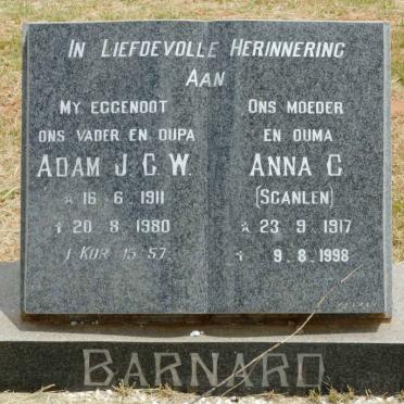 BARNARD Adam J.C.W. 1911-1980 &amp; Anna C. SCANLEN 1917-1998