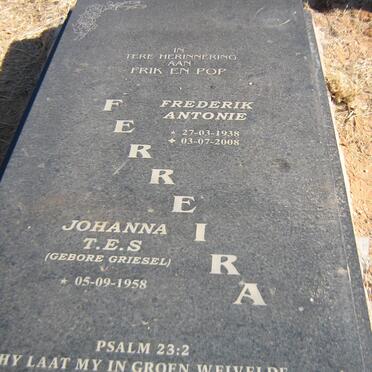 FERREIRA Frederik Antonie 1938-2008 &amp; Johanna T.E.S. GRIESEL 1958-