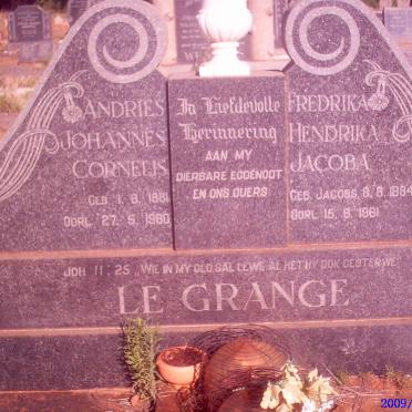 GRANGE Andries Johannes Cornelis, le 1881-1960 &amp; Fredrika Hendrika Jacoba JACOBS 1884-1981