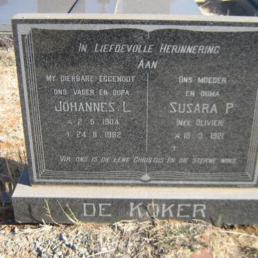 KOKER Johannes L., de 1904-1982 &amp; Susara P. OLIVIER 1921-