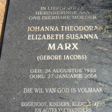 MARX Johanna Theodora Elizabeth Susanna nee JACOBS 1933-2008