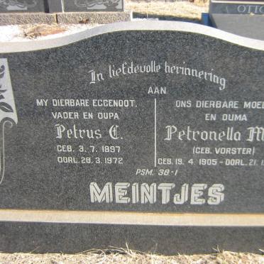 MEINTJES Petrus C. 1897-1972 &amp; Petronella M.J. VORSTER 1905-1977