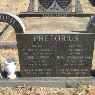 PRETORIUS Jacob Lodewyk 1915-1989 &amp; Maria Magdalena Anna 1927-2006