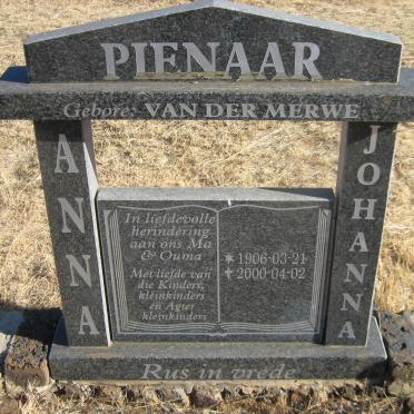 PIENAAR Anna Johanna nee VAN DER MERWE 1906-2000